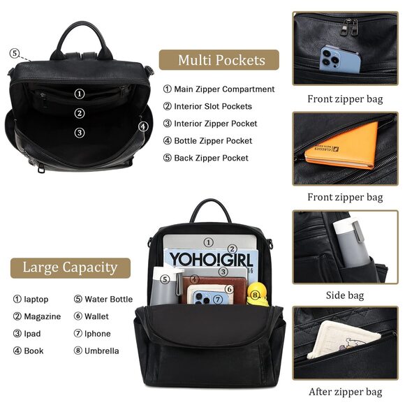9474 Leather Backpack Purse Designer Shoulder Bag Fashion Faux Work Travel main image 7